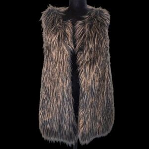 Signature Studio Women's Brown Faux Fur Vest Open Front Size Large